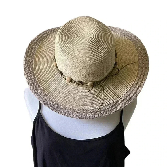 Beach Sun Hat - with leather and button trim brim packable